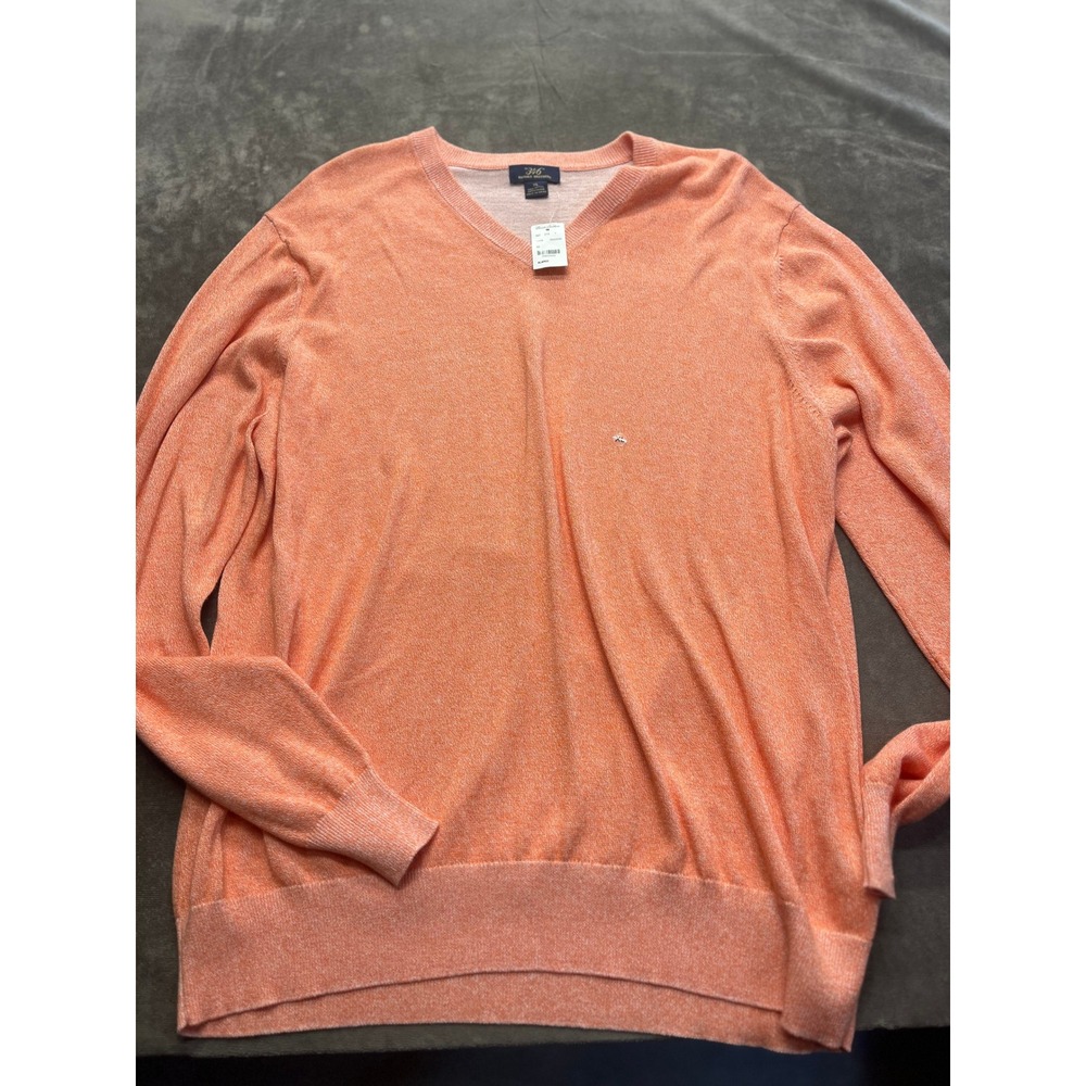 Brooks Brothers 346‎ Mens Orange Marl V-Neck Cotton Viscose Sweater XL NWT